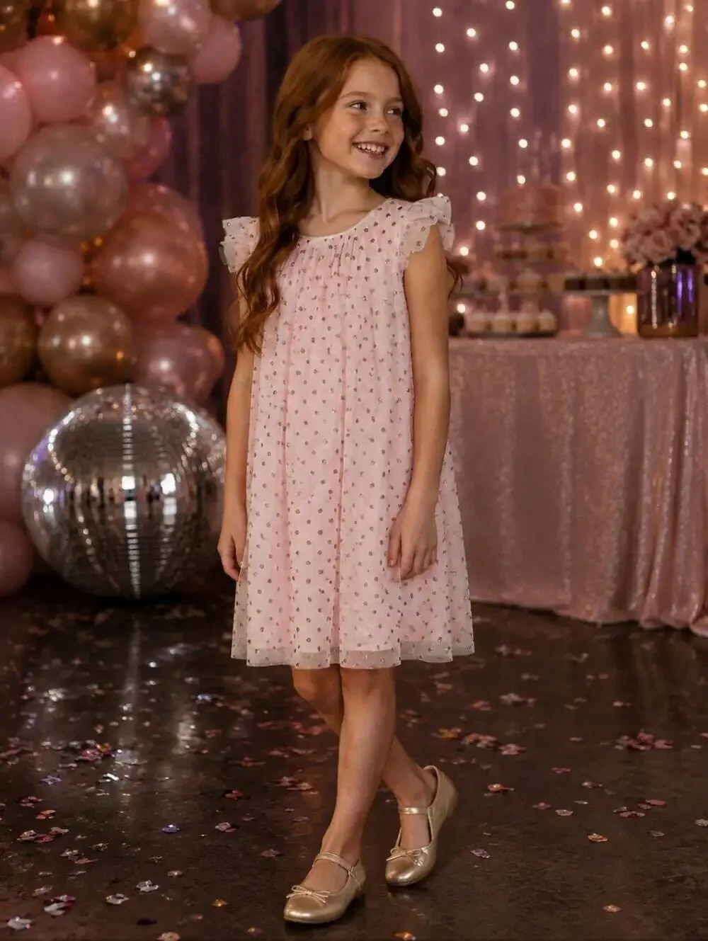 H&M Girls Pink Gold Glitter Tulle Party Dress Size 9-10Y 140 Fairy Holiday